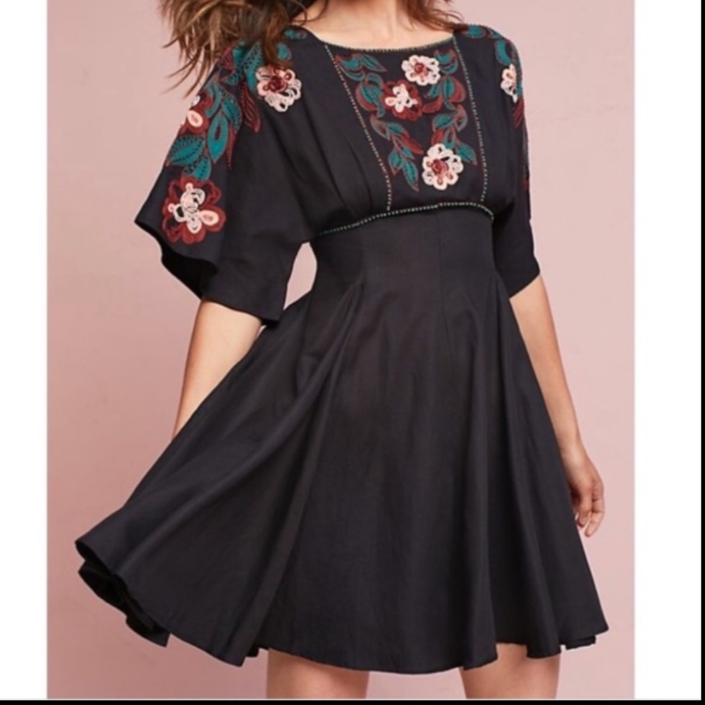 Anthropologie | Feather Bone Black Embellished Beaded Dress Size Small